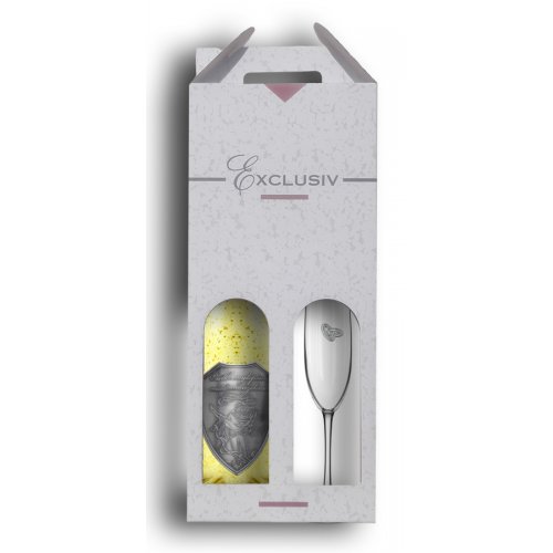 2v 1 Svadobný darčekový vínny set šampanské so zlatom - pohár