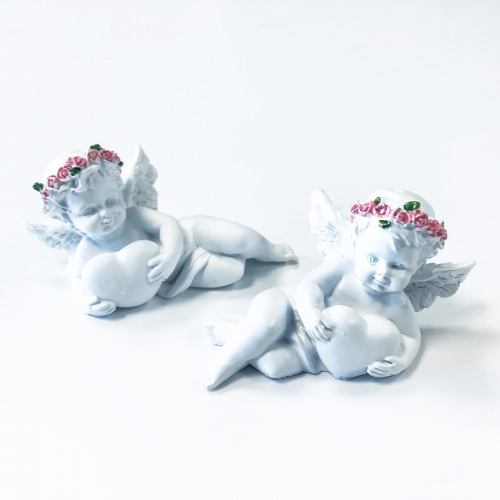 Anjel so Srdcom a Ružou - Vianočná keramika