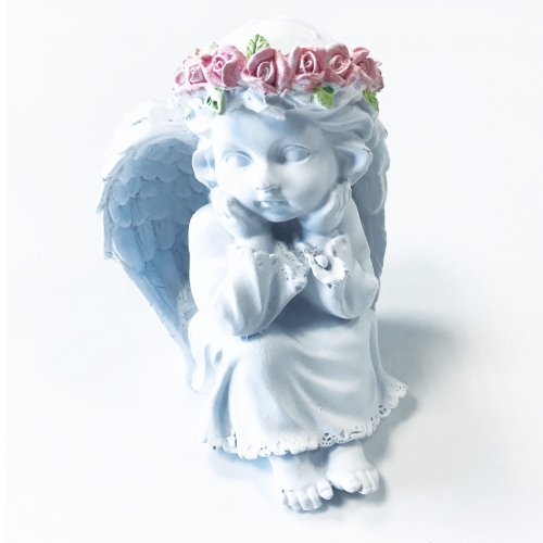 Čakajúci Anjel s Ružou - Vianočná keramika