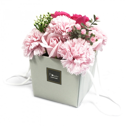 Mydlové kvety, ružová ruža a klinček - V darčekovej krabici