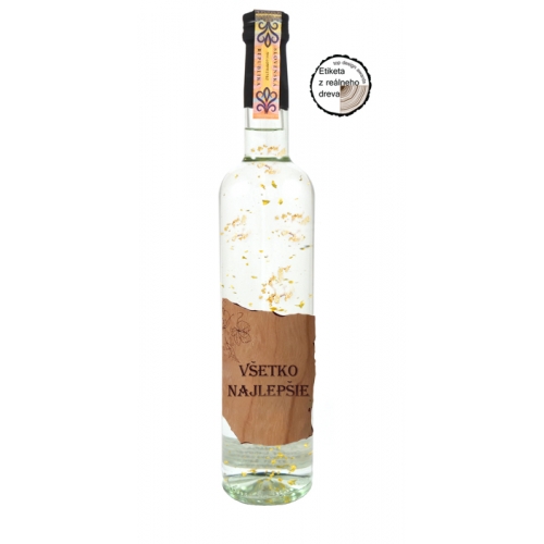 Darčeková fľaša - vodka (borovička) so zlatom Drevená - Všetko najlepšie