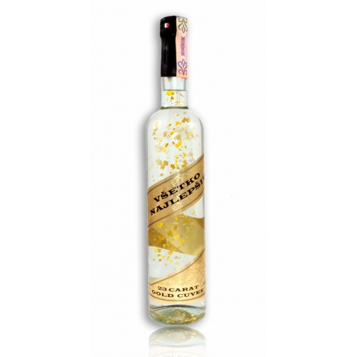 Darčeková fľaša - vodka (borovička) so zlatom Všetko najlepšie - zlatá ribbon - Darčekové fľaše