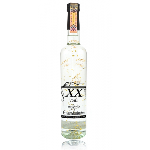 Darčeková fľaša vodka (borovička) - so zlatom - narodeniny priehľadná (0-99) - Darčekové fľaše