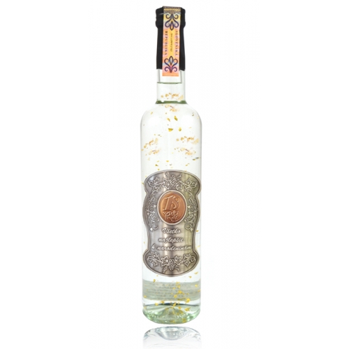 Darčeková fľaša - vodka / borovička so zlatom narodeniny kovová etiketa (0-90)