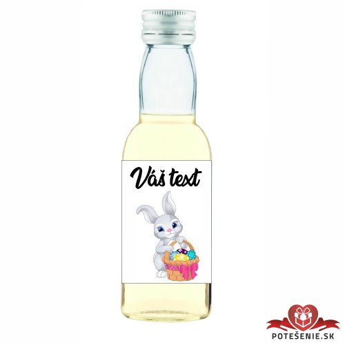 Veľkonočná mini fľaštička s alkoholom, zajac s košíkom a ružovou mašľou
