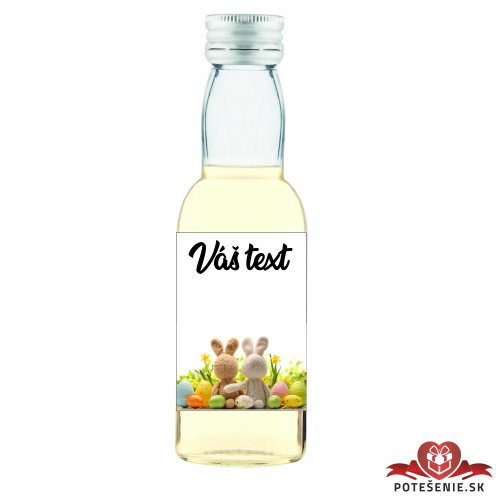 Veľkonočná mini fľaštička s alkoholom, zajace v tráve - Veľkonočné mini fľaštičky