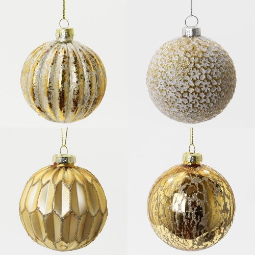 Guľa sklo zlatá mix 4 druhy 8cm - Vianočné dekorácie a ozdoby