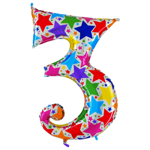 Balón číslo 3 hviezdy 100 cm - Čísla farebné
