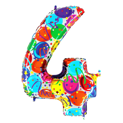Balón číslo 4 párty 100 cm - Čísla farebné