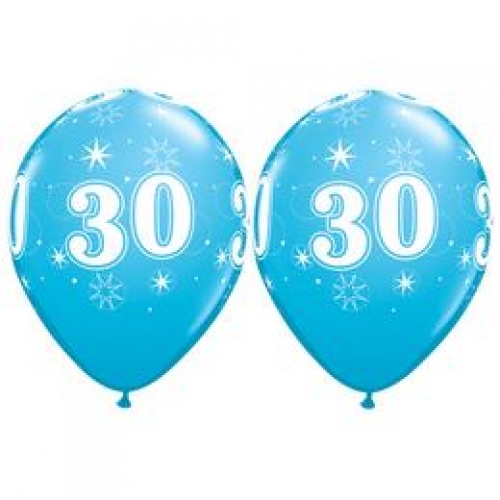 Balóny Sparkle s číslom 30 modré 25 ks