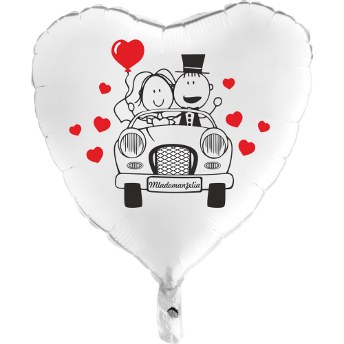 Balón Svadobné Auto biele srdce