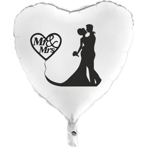 Balón Svadobný Mr & Mrs biele srdce