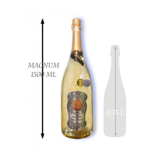 40  rokov  Zlaté šumivé 1,5 L Narodeniny kovová etiketa - Šumivé víno so zlatom 1,5 L