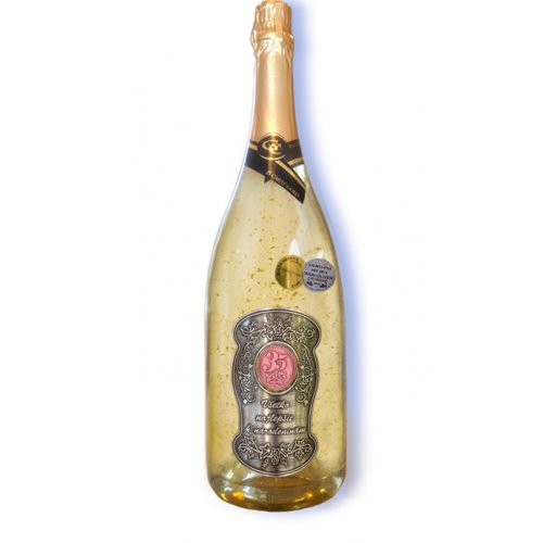 35  rokov  Zlaté šumivé 1,5 L Narodeniny kovová etiketa - Šumivé víno so zlatom 1,5 L
