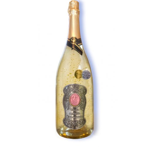 45  rokov  Zlaté šumivé 1,5 L Narodeniny kovová etiketa - Šumivé víno so zlatom 1,5 L