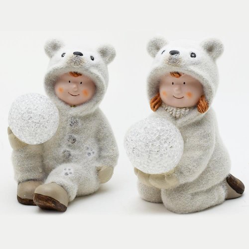 Dieťa s LED guľou 13,5x11x17,5cm keramika - Vianočné dekorácie