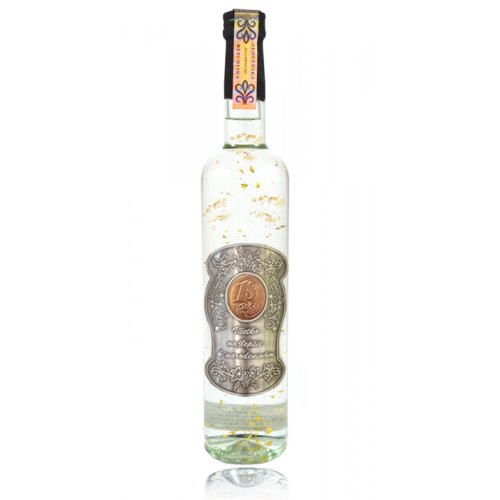 Darčeková fľaša - vodka (borovička) so zlatom narodeniny kovová etiketa (0-90)
