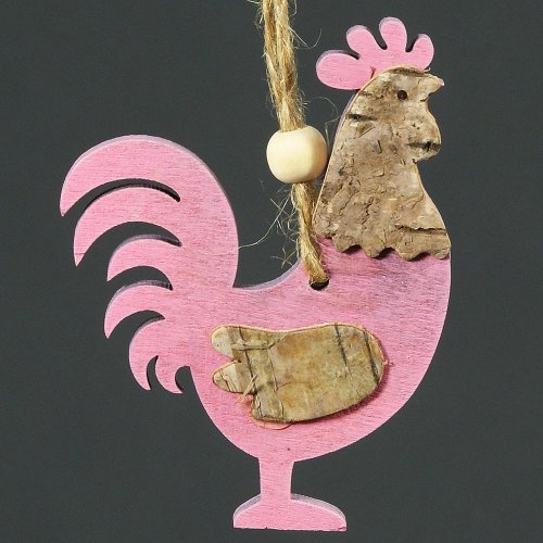 Drevený závesný kohút: Štýlová dekorácia 9 cm