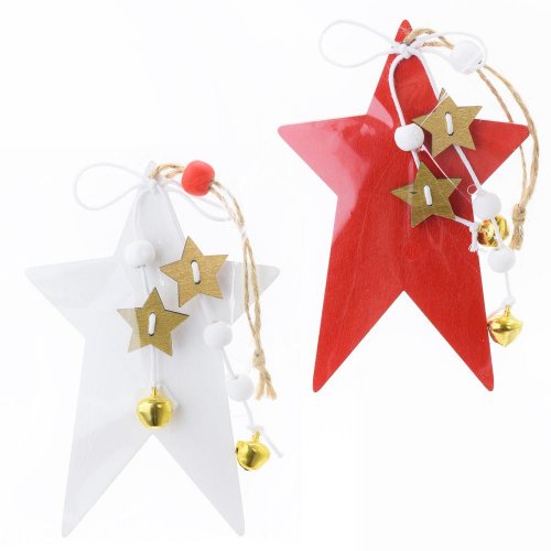 Záves hviezda mix biel/červ.  8x12,5cm