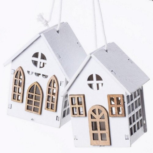 Drevený domček s/2 biely 5x4x6cm