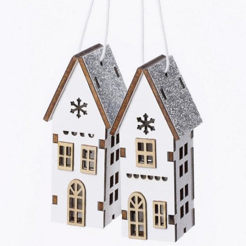 Záves dom drevo biely+strieb 3,2x3x7,5cm