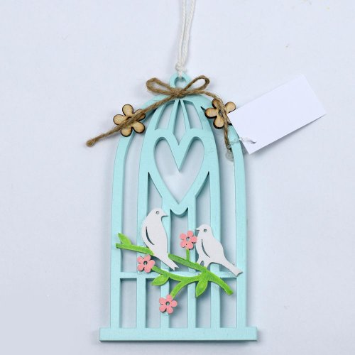 Búdka vtáčia záves drevo modrá 8,5x15cm