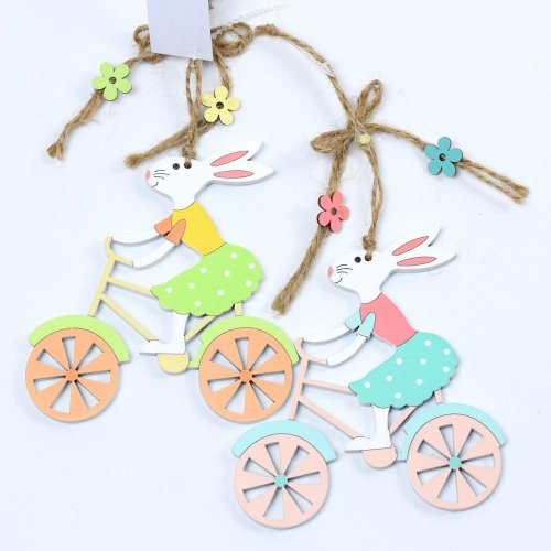 Zajac na bicykli záves drevo mix 10x11cm