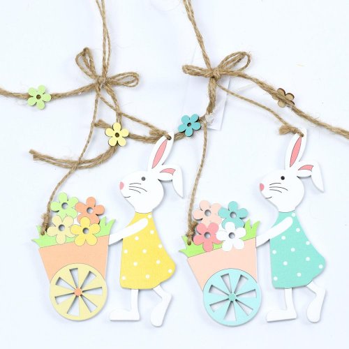 Zajac s košom záves drevo mix 9x12cm