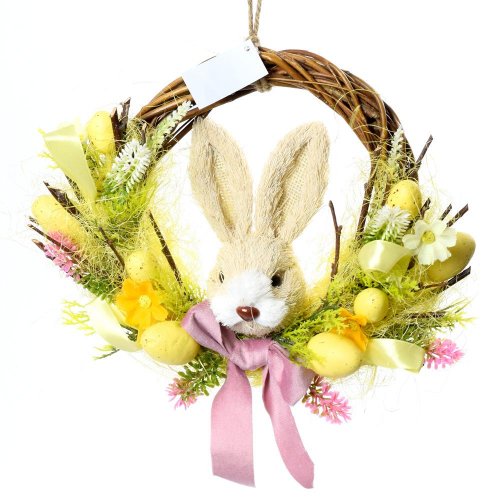 Veniec so zajacom prútie/textil 28x7x23cm