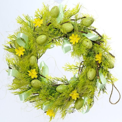 Veniec s mašľami  zeleno žltý 36x8x36cm