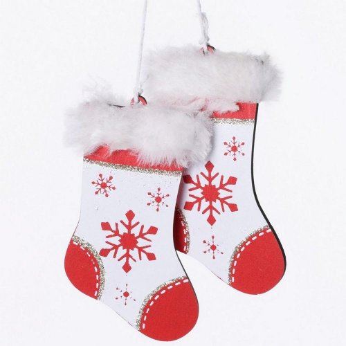 Drevené ponožky biela+červ záves 11x7cm - Vianočné dekorácie a ozdoby