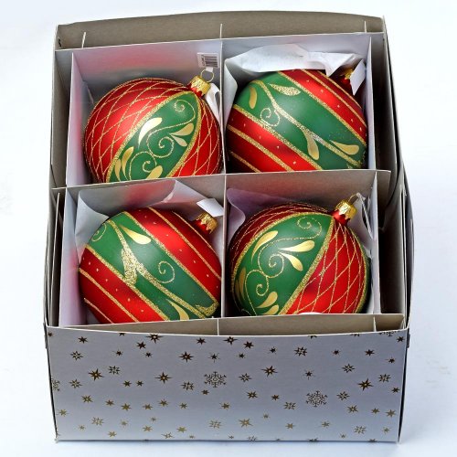 Vian. guľa červeno/zeleno/zlatá 10cm mix 2vzorov /554 - Vianočné dekorácie a ozdoby