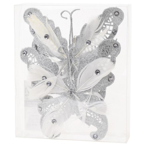 Motýle strieborné s/2 clip - Vianočné dekorácie a ozdoby