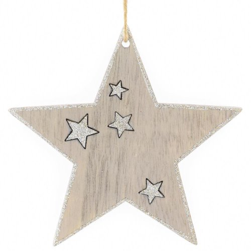 Záves hviezda drevo-strieb. 12,5x12,5x0,5cm