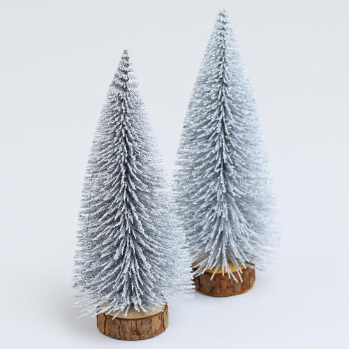 Vian.stromček strieb.glit.na pni 15cm s/2 - Vianočné dekorácie