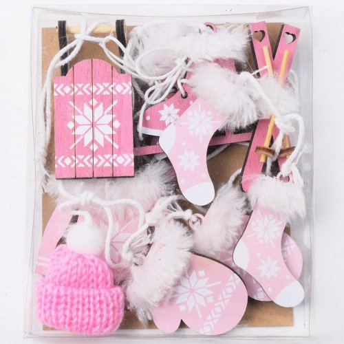 Drevený záves mix ružová s/6 13x11x2cm