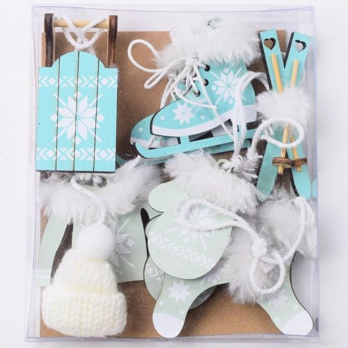 Drevený záves mix zelená s/6 13x11x2cm