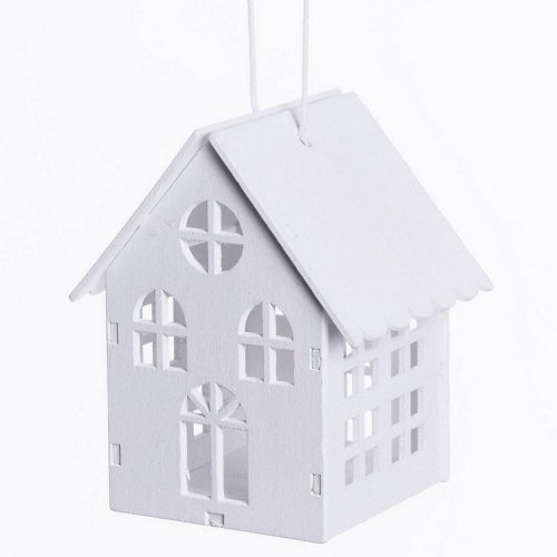 Drevený domček biely 6,5x5,5x8cm - Vianočné dekorácie a ozdoby