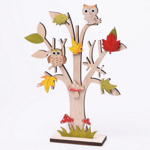 Drevený stromček sova 28x22x4 multi