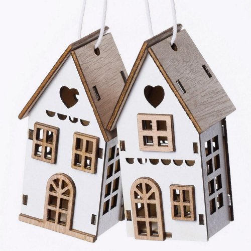 Drevené domčeky biele s/2 4x3x7,5cm