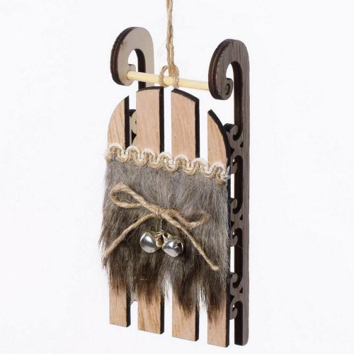 Drevené sane hnedé záves 15x6x4cm