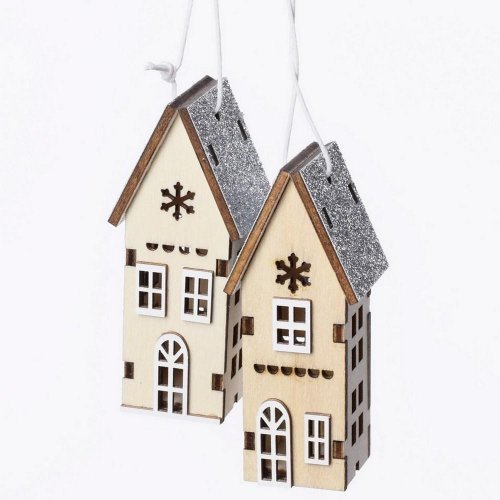 Záves dom  drevo natur+strieb 3,2x3x7,5cm