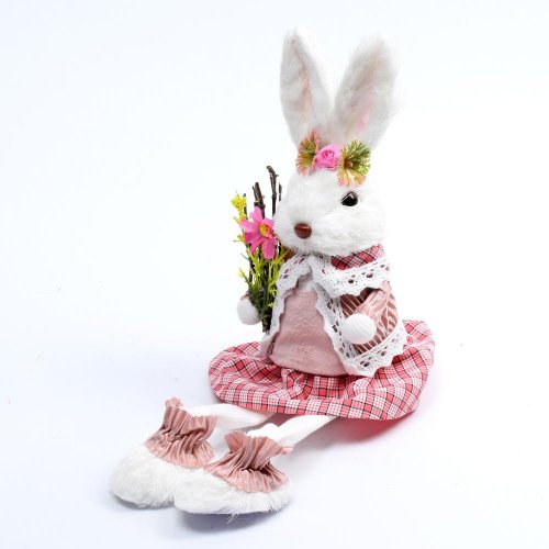 Zajačica  sediaca textil bielo ružová 12x10x43cm