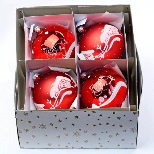 Vian. guľa červeno biela 10cm mix 2vzorov /554 - Vianočné dekorácie a ozdoby