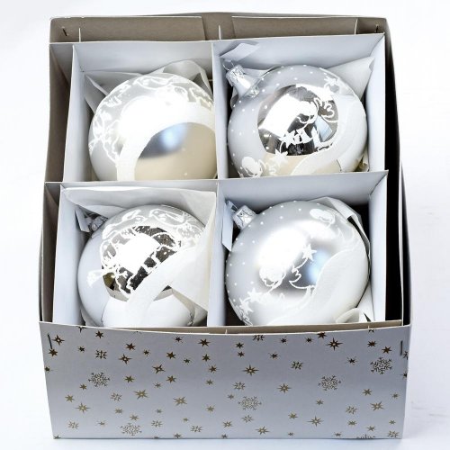 Vian. guľa strieborno/biela10cm mix 4vzorov /103 - Vianočné dekorácie a ozdoby