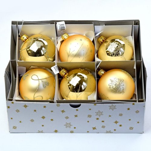 Vian. guľa zlato/zlatá 7cm mix 6vzorov/243 - Vianočné dekorácie a ozdoby