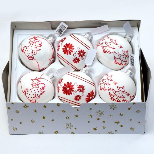 Vian. guľa bielo/červená 7cm /116 - Vianočné dekorácie a ozdoby