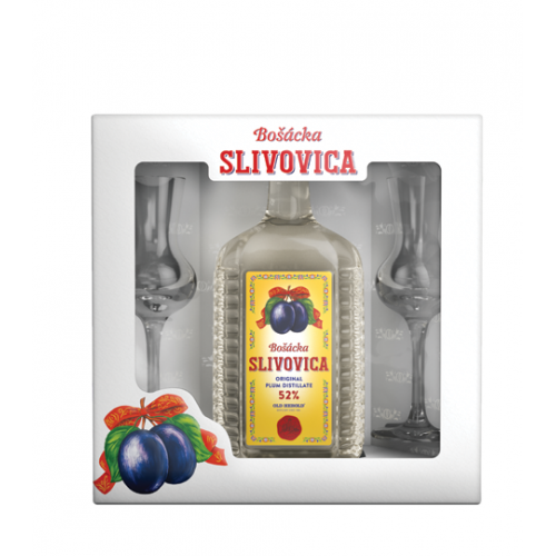 Bošácka slivovica-kazeta s 2 pohármi 52% 0,7 l
