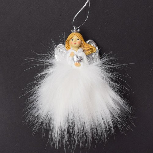 Anjel záves s led sukňou biely 5,5x5,5x10cm