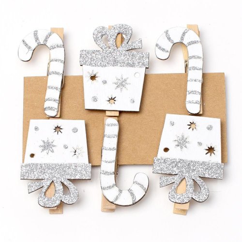 Darčeky lízatka na štipci s/6 drevo biele 3,5x5cm